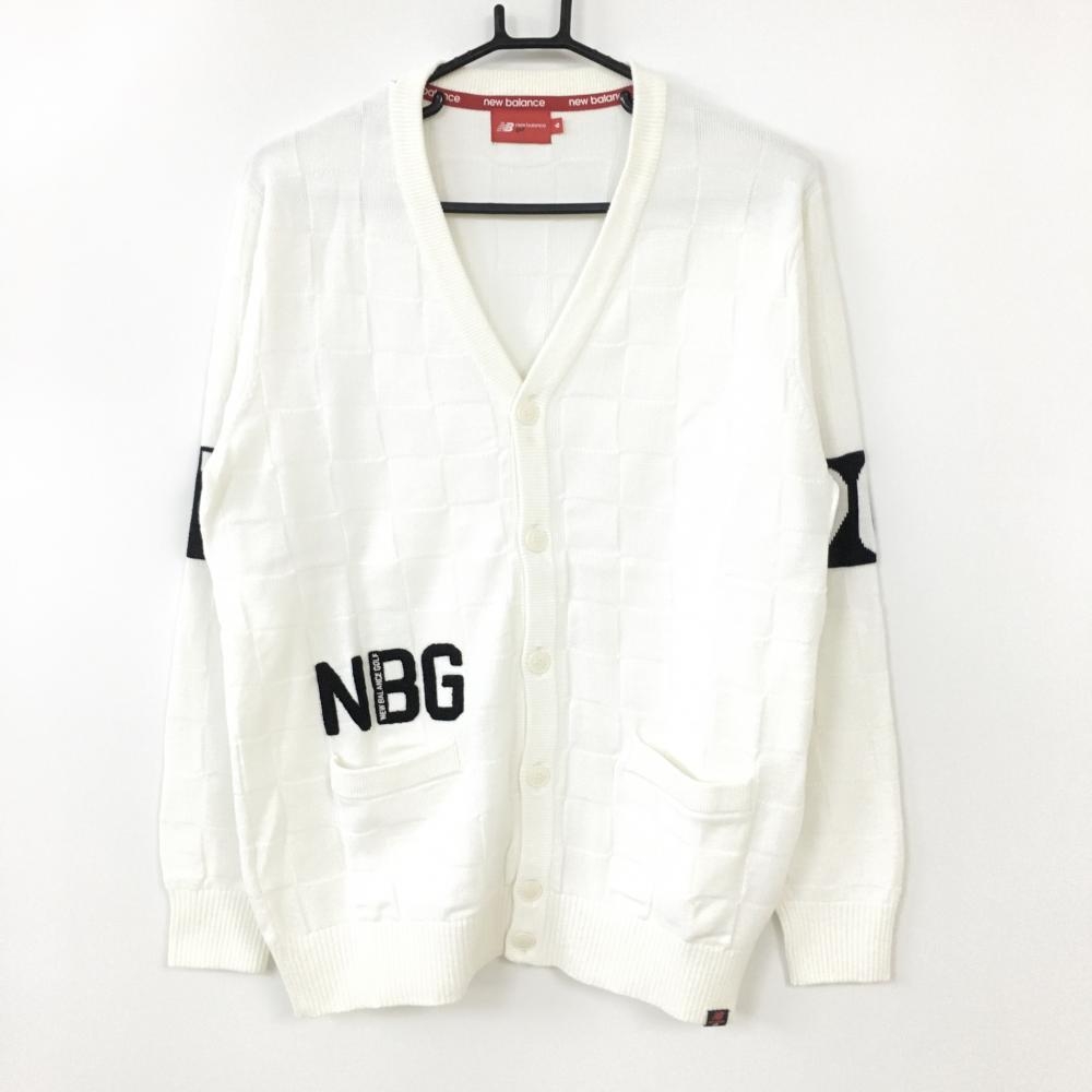 New Balance ニューバランス 長袖カーディガン 白×黒 コットン混  メンズ 6[XL] ゴルフウェア