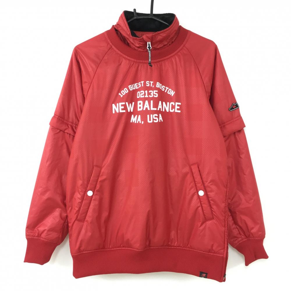 【美品】New Balance ニューバランス 4WAY中綿スニードブルゾン レッド レイヤードデザイン チェック柄 袖着脱可 メンズ 4(M) ゴルフウェア