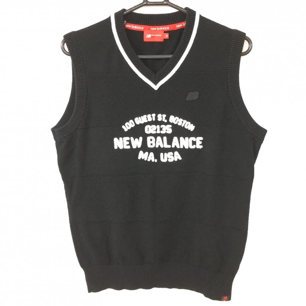 New Balance ニューバランス ニットベスト 黒×白 Vネック 立体ロゴ メンズ 5(L) ゴルフウェア