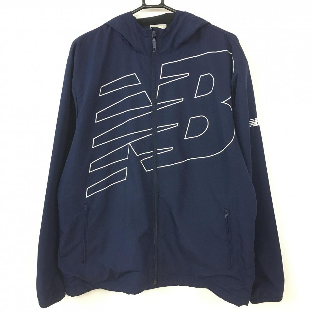 ニューバランス ジップパーカー ネイビー×白 裏微起毛 ジャケット ビッグプリント メンズ 2XL ゴルフウェア New Balance