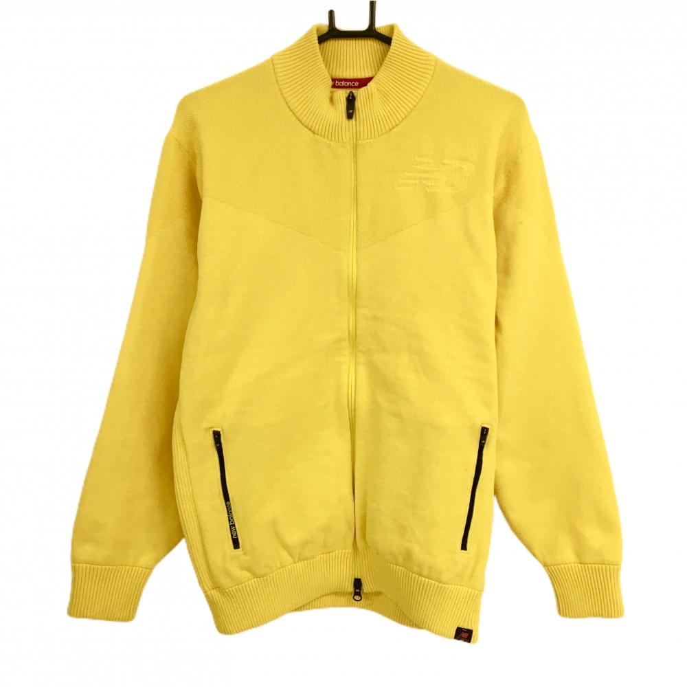 【超美品】ニューバランスゴルフ ニットジャケット イエロー 上部凸凹織 バックロゴ 裏地付き  メンズ 6(XL) ゴルフウェア New Balance
