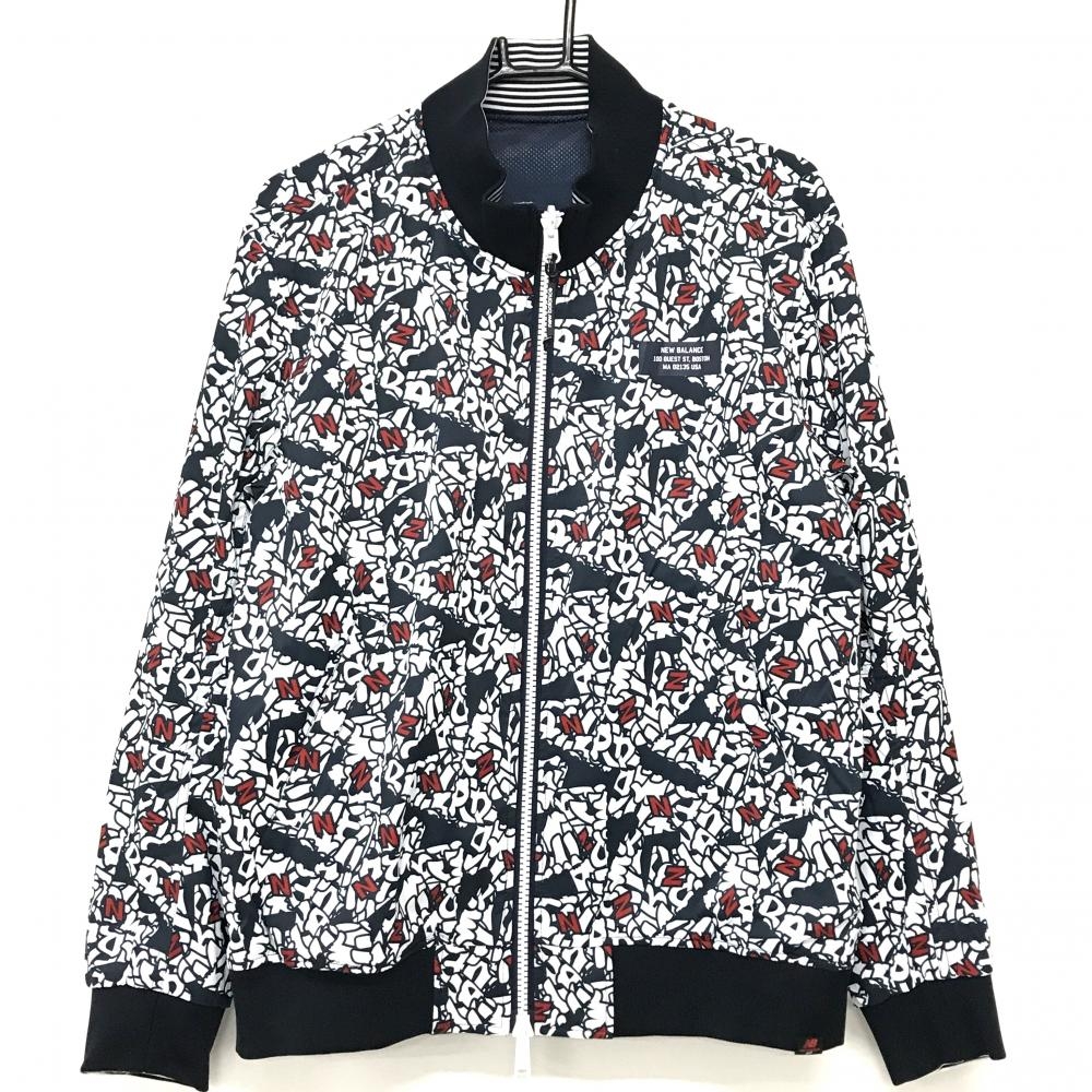 【美品】ニューバランスゴルフ リバーシブルジャケット 白×ネイビー 総柄 裏メッシュ  メンズ 5(L) ゴルフウェア New Balance