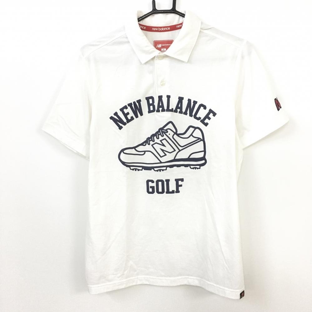 New Balance ニューバランス 半袖ポロシャツ 白×ネイビー ロゴプリント  メンズ 4[M] ゴルフウェア