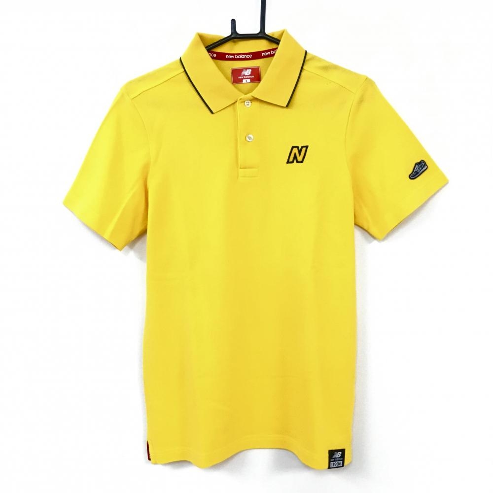 【美品】New Balance ニューバランス 半袖ポロシャツ オレンジ×ネイビー スニーカーワッペン シンプル メンズ 5(Ｌ) ゴルフウェア