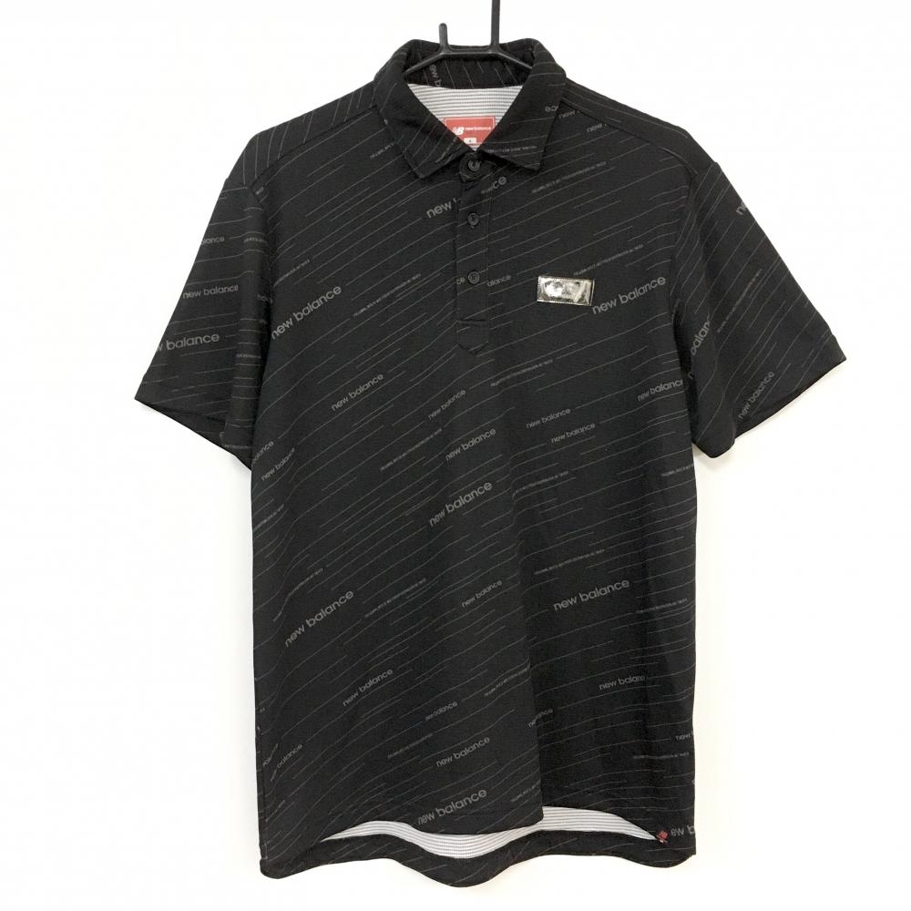 【美品】New Balance ニューバランス 半袖ポロシャツ 黒×グレー 総柄 メンズ 6(XL) ゴルフウェア