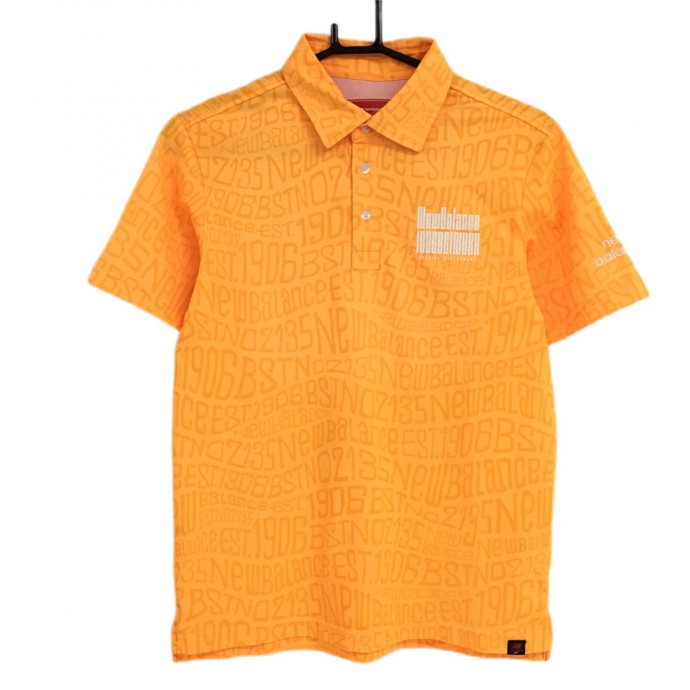 【美品】ニューバランスゴルフ 半袖ポロシャツ オレンジ 総柄 メンズ 4(M) ゴルフウェア New Balance