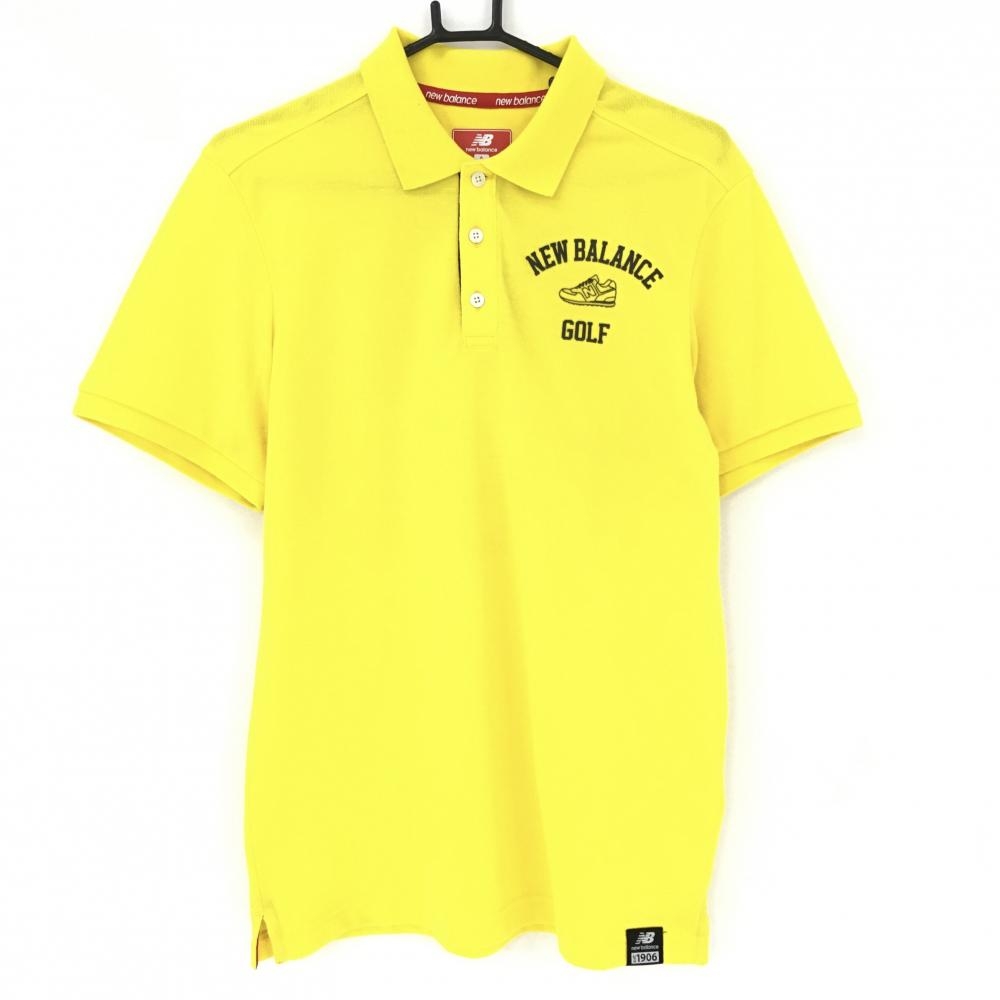 ニューバランス 半袖ポロシャツ イエロー×ネイビー プリントロゴ  メンズ 6(XL) ゴルフウェア New Balance