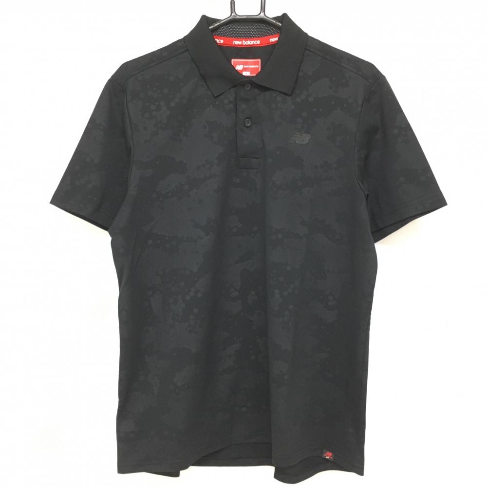 【超美品】ニューバランス 半袖ポロシャツ 黒 総柄 ロゴプリント  メンズ 6(XL) ゴルフウェア New Balance