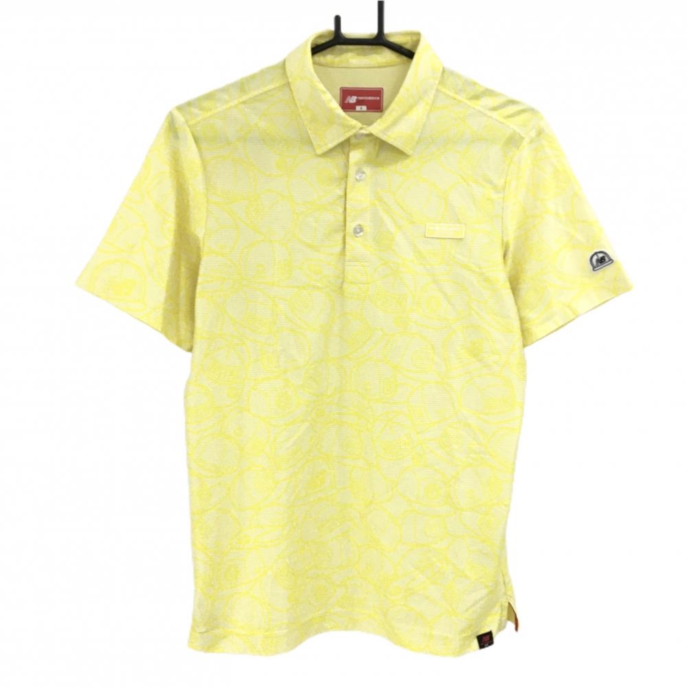 【美品】ニューバランスゴルフ 半袖ポロシャツ イエロー 総柄  メンズ 4(M) ゴルフウェア New Balance