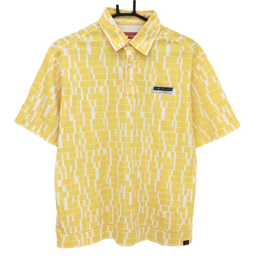 【超美品】ニューバランスゴルフ 半袖ポロシャツ イエロー×白 ブロック柄  メンズ 4(M) ゴルフウェア New Balance