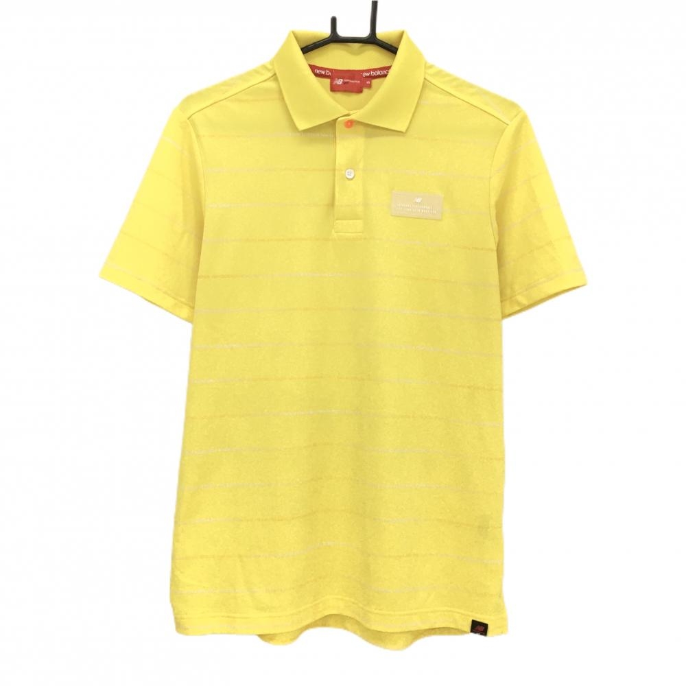 ニューバランスゴルフ 半袖ポロシャツ イエロー×白 ボーダー調 ロゴライン メンズ 5(L) ゴルフウェア New Balance