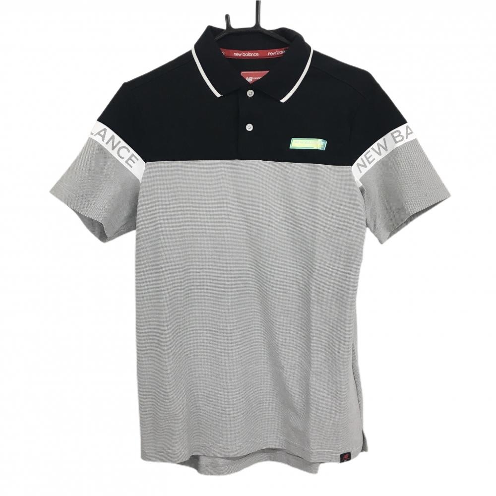 【美品】ニューバランスゴルフ 半袖ポロシャツ 黒×グレー 袖ライン メンズ 4(M) ゴルフウェア New Balance