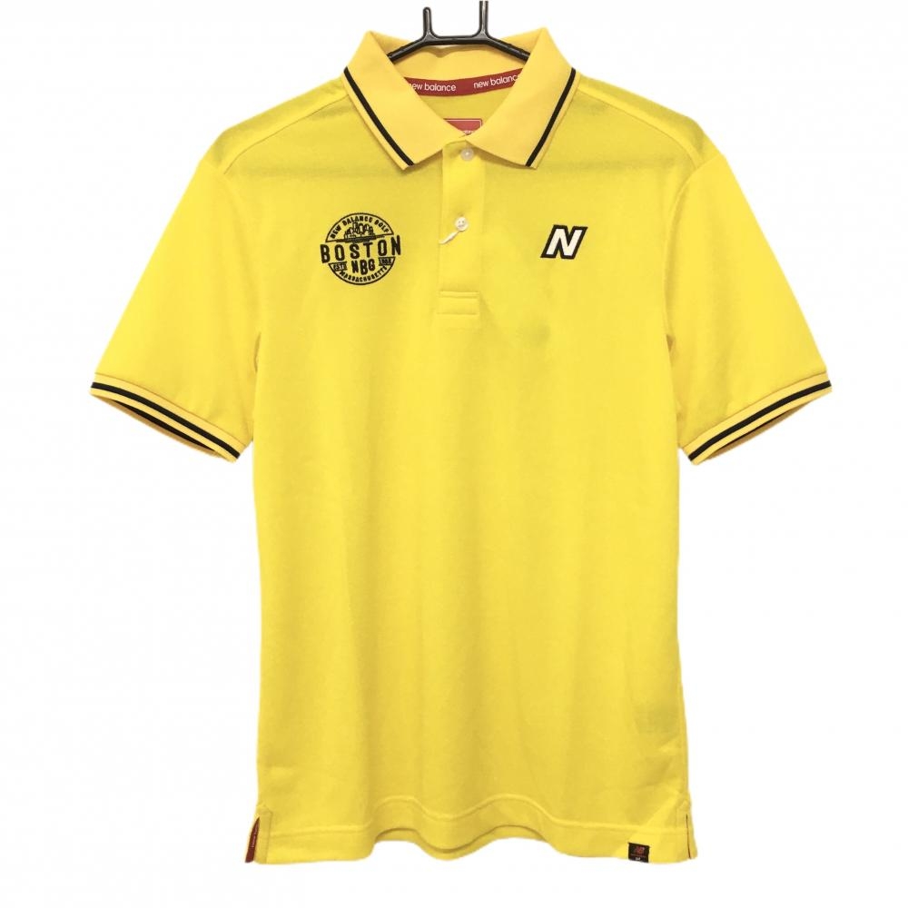 【新品】ニューバランスゴルフ 半袖ポロシャツ イエロー×ネイビー 襟・袖口ネイビーライン DRY  メンズ 5(L) ゴルフウェア New Balance
