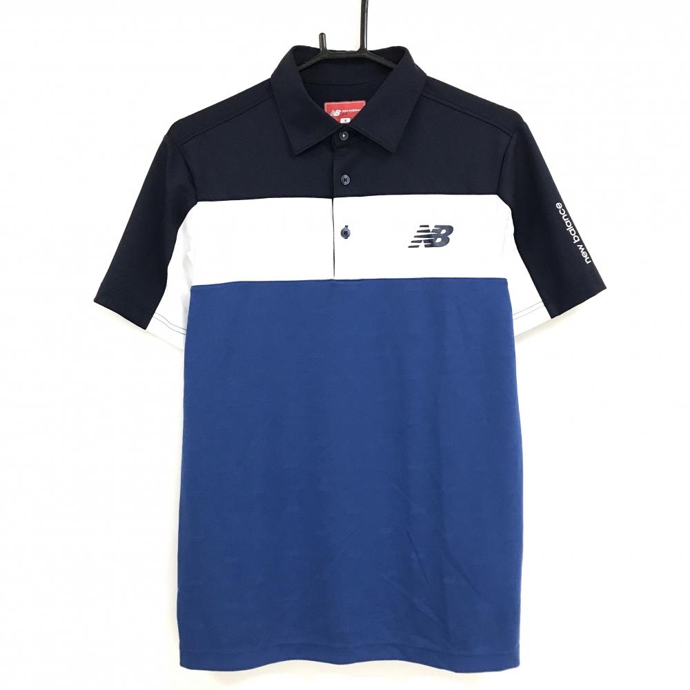 【美品】ニューバランスゴルフ 半袖ポロシャツ ブルー×ネイビー×白 メンズ 4(M) ゴルフウェア 2023年モデル New Balance