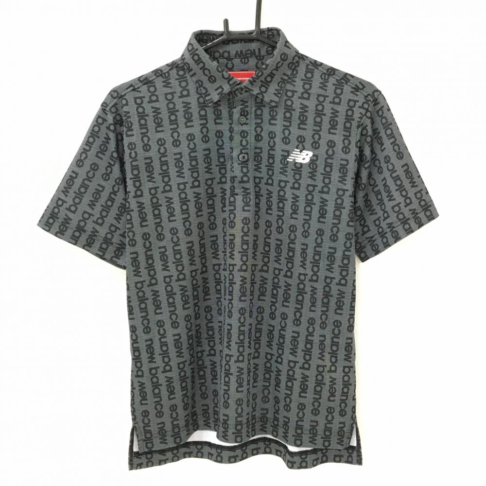 【超美品】ニューバランスゴルフ 半袖ポロシャツ 黒系 英字ロゴ総柄 胸ロゴ メンズ 3(S) ゴルフウェア 2025年モデル New Balance