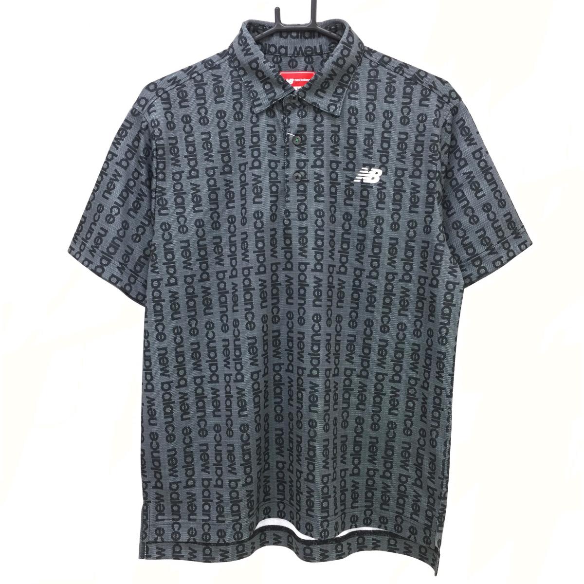 【新品】ニューバランスゴルフ 半袖ポロシャツ グレー×黒 ロゴ総柄 メンズ 5(L) ゴルフウェア 2025年モデル New Balance