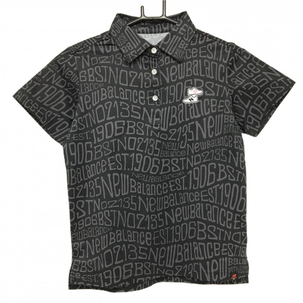 【超美品】ニューバランスゴルフ 半袖ポロシャツ 黒×グレー ロゴ総柄 スニーカーワッペン メンズ 1(M) ゴルフウェア New Balance