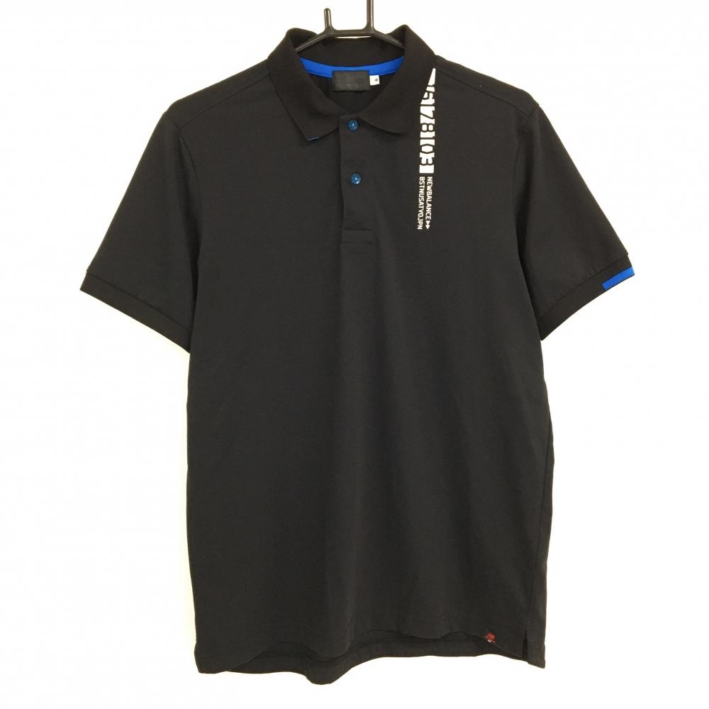 【美品】ニューバランスゴルフ 半袖ポロシャツ 黒×ブルー 背面ロゴ  メンズ 6(XL) ゴルフウェア New Balance