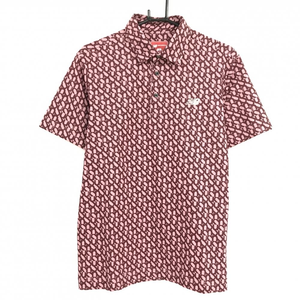 【超美品】ニューバランスゴルフ 半袖ポロシャツ ボルドー×ピンク 総柄  メンズ 5(L) ゴルフウェア 2025年モデル New Balance
