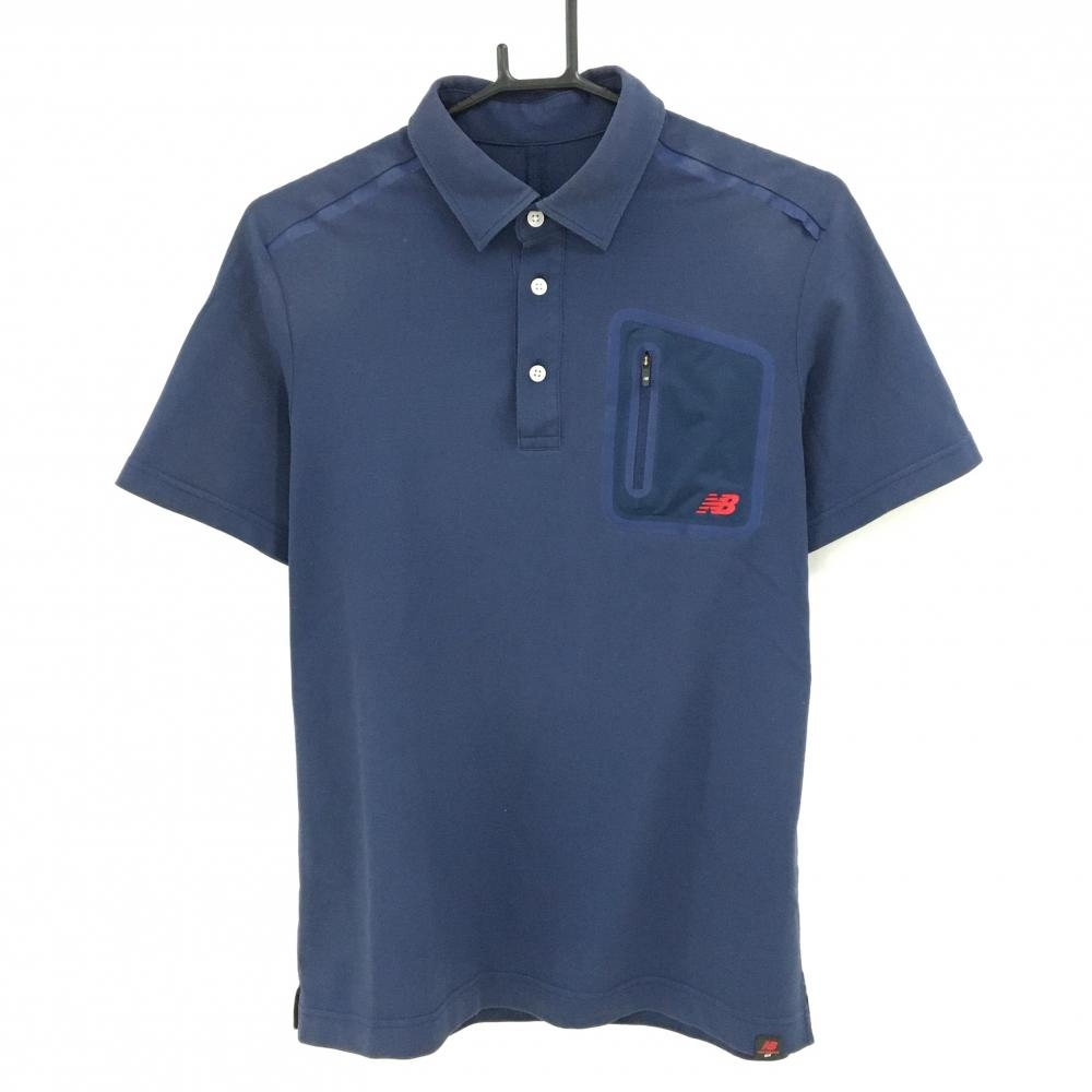 ニューバランスゴルフ 半袖ポロシャツ ネイビー 胸ポケット ロゴレッド  メンズ 5(L) ゴルフウェア New Balance