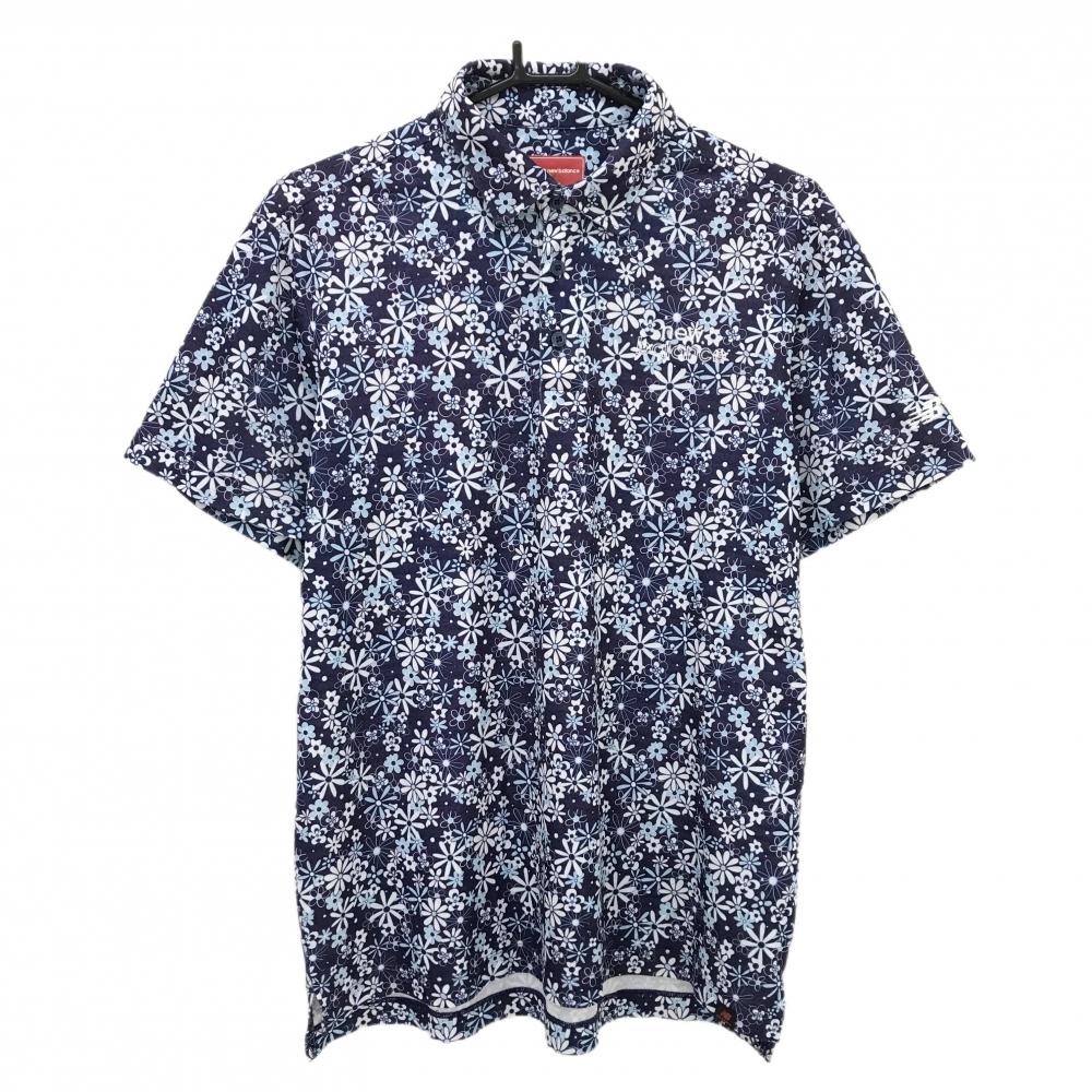ニューバランスゴルフ 半袖ポロシャツ ネイビー×白 花柄 ロゴ刺しゅう  メンズ 6(XL) ゴルフウェア New Balance