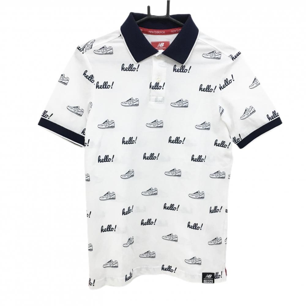 ニューバランスゴルフ 半袖ポロシャツ 白×ネイビー 総柄 スニーカー  メンズ 4(M) ゴルフウェア New Balance