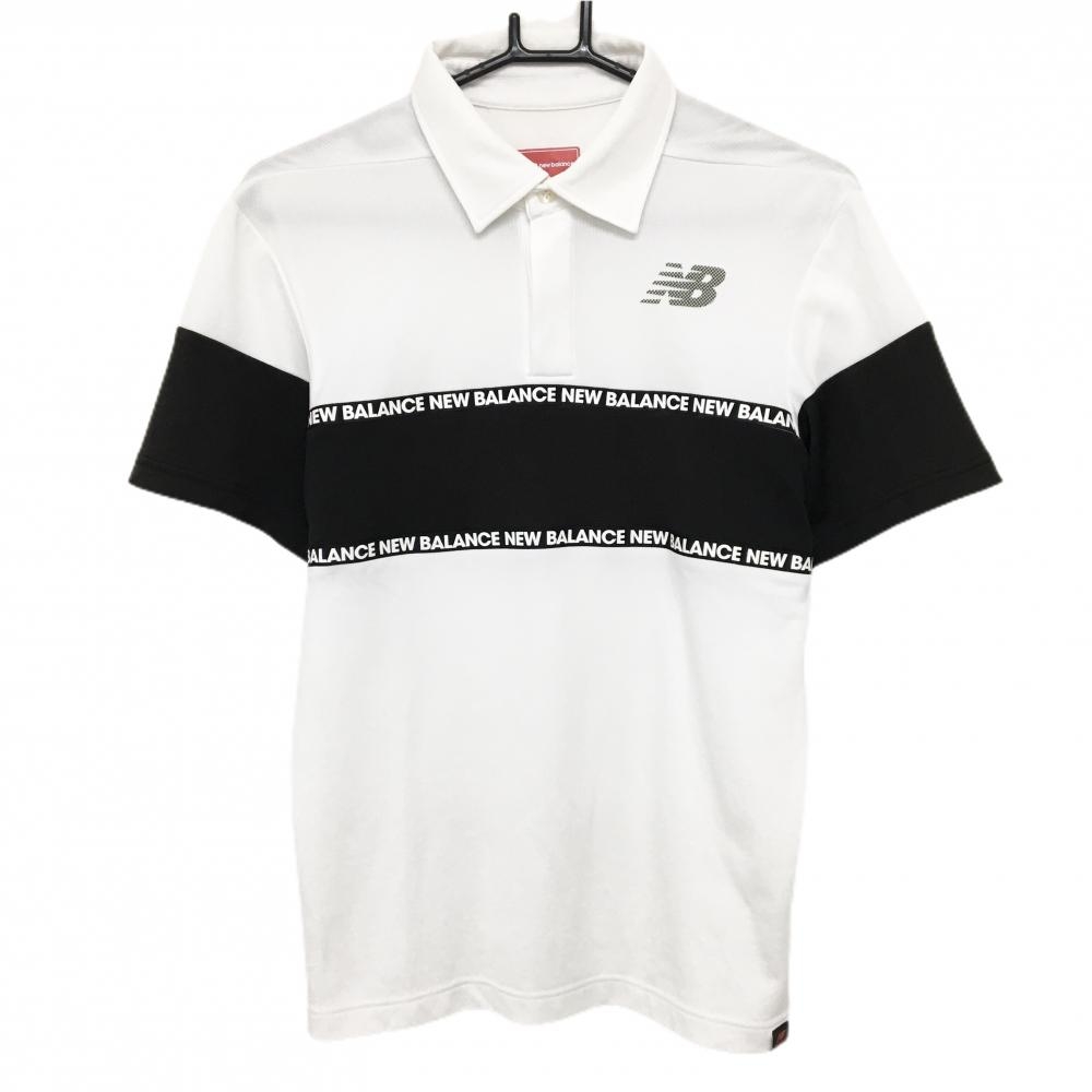 ニューバランスゴルフ 半袖ポロシャツ 白×黒 ロゴライン メンズ 4(M) ゴルフウェア New Balance