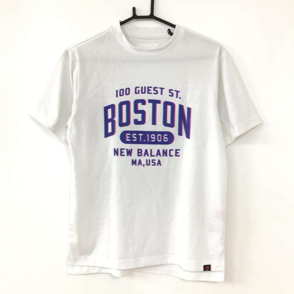 New Balance ニューバランス Tシャツ 白×ネイビーブルー ロゴプリント メンズ 4(M) ゴルフウェア