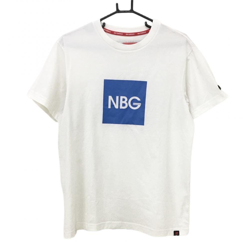 ニューバランス Tシャツ 白×ブルー ビックロゴ  メンズ 5(L) ゴルフウェア New Balance