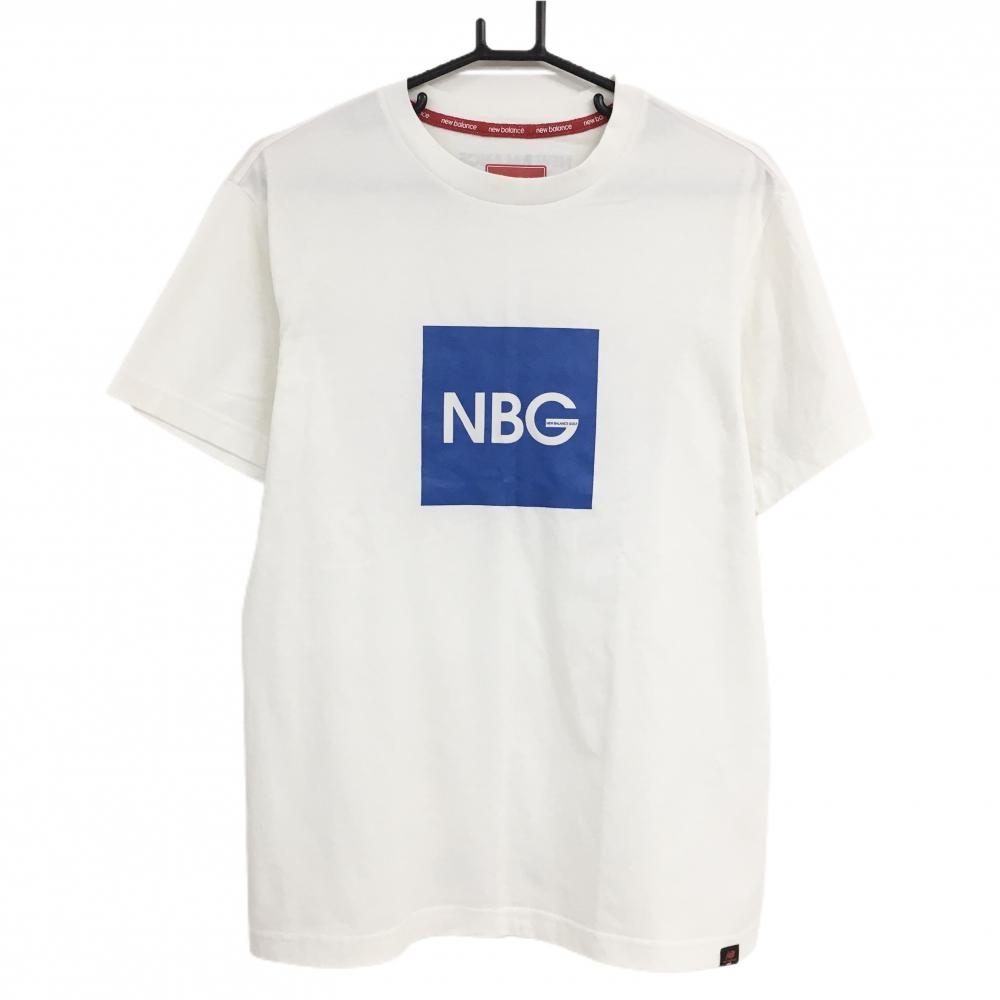 ニューバランス Tシャツ 白×ブルー フロントプリント 袖シューズワッペン メンズ 5(L) ゴルフウェア New Balance