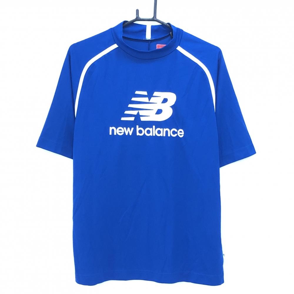 【新品】ニューバランスゴルフ 半袖ハイネックシャツ ブルー×白 ロゴプリント UPF40+ メンズ 4(M) ゴルフウェア 2025年モデル New Balance