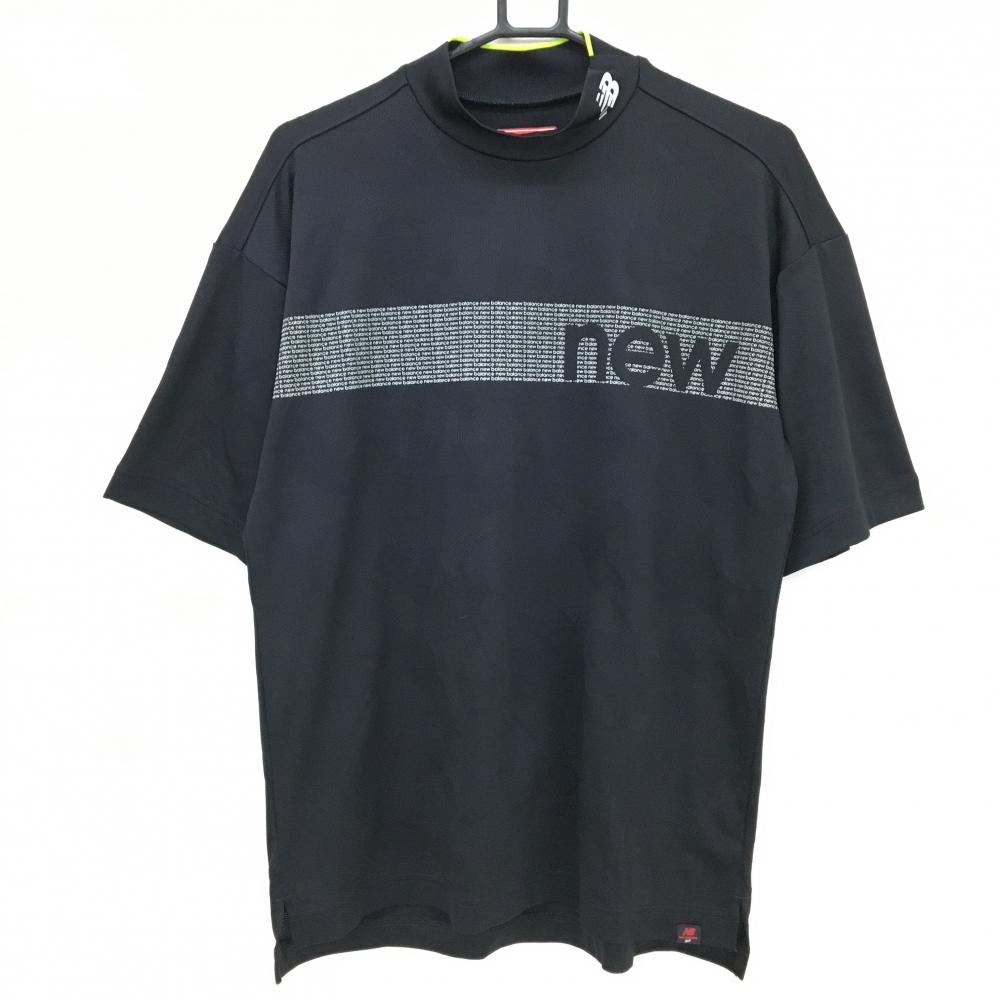 【超美品】ニューバランスゴルフ 半袖ハイネックシャツ 黒×白 胸元ロゴライン メンズ 4(M) ゴルフウェア 2023年モデル New Balance
