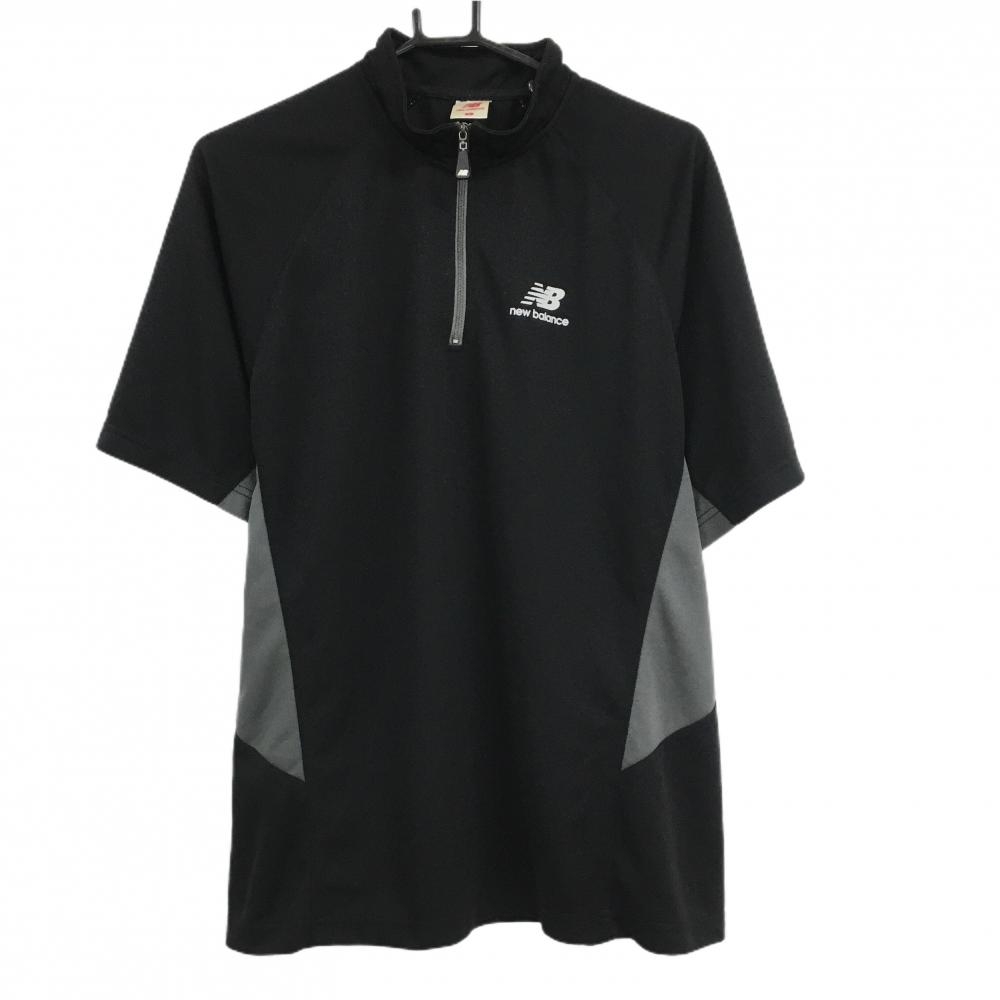 【美品】ニューバランス 半袖ハイネックシャツ 黒×グレー ハーフジップ  メンズ 3L ゴルフウェア 大きいサイズ New Balance