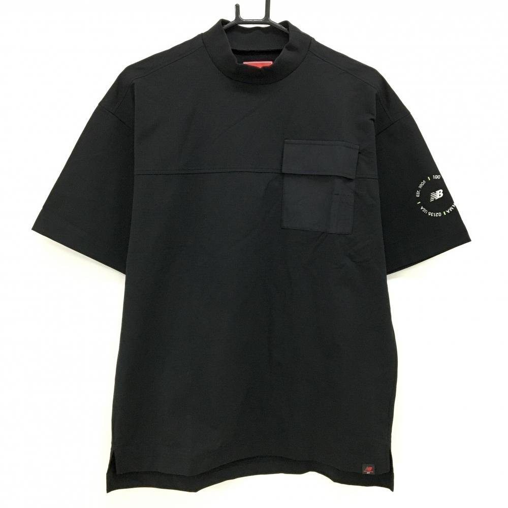 【超美品】ニューバランスゴルフ 半袖ハイネックシャツ 黒 ストレッチ ティー装着可 メンズ 5(L) ゴルフウェア New Balance