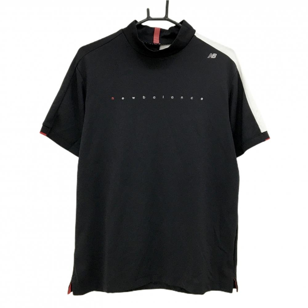【超美品】ニューバランスゴルフ 半袖ハイネックシャツ 黒 ストレッチ 左肩メッシュ調切替 メンズ 5(L) ゴルフウェア New Balance