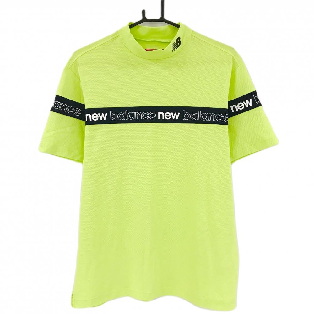 【美品】ニューバランスゴルフ 半袖ハイネックシャツ イエローグリーン×黒 メンズ 6(XL) ゴルフウェア 2024年モデル New Balance