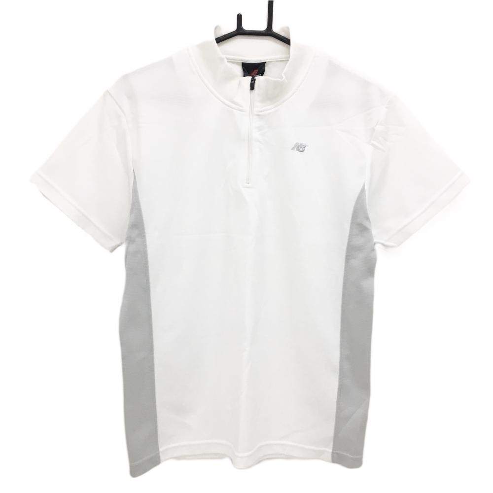 【美品】ニューバランス 半袖ハイネックシャツ 白×グレー サイド切替 ハーフジップ メンズ M ゴルフウェア New Balance