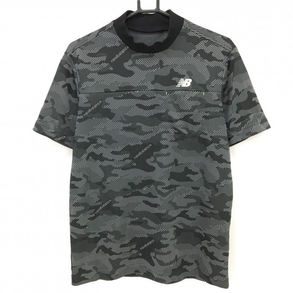 【超美品】ニューバランスゴルフ 半袖ハイネックシャツ グレー×黒 カモフラ 迷彩  メンズ 5(L) ゴルフウェア 2024年モデル New Balance