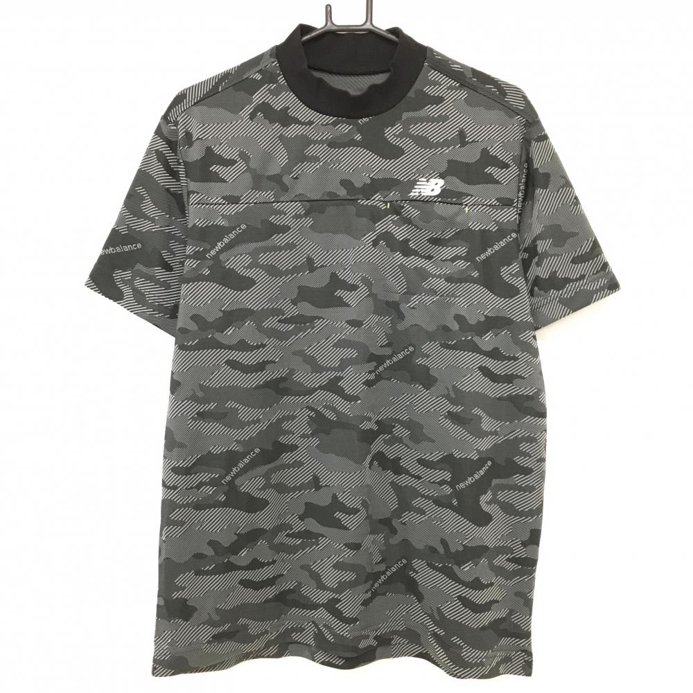 【超美品】ニューバランスゴルフ 半袖ハイネックシャツ グレー×黒  メンズ 7(2XL) ゴルフウェア 2024年モデル 大きいサイズ New Balance