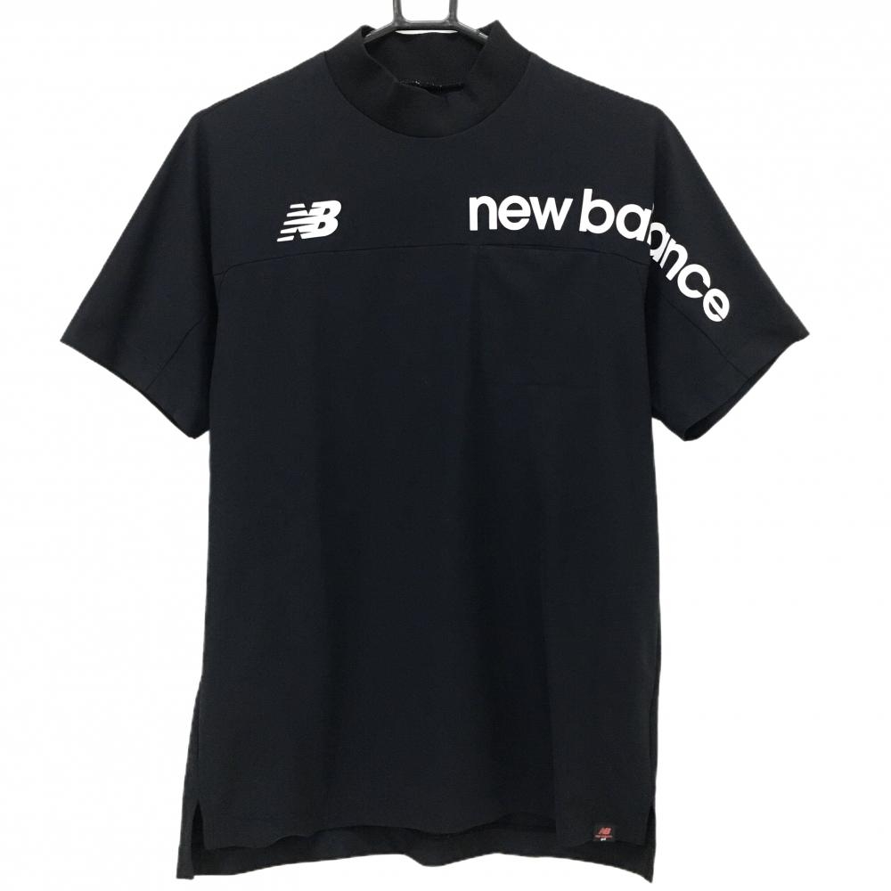【超美品】ニューバランスゴルフ 半袖ハイネックシャツ 黒×白 胸上ロゴ 胸ポケット メンズ 4(M) ゴルフウェア New Balance