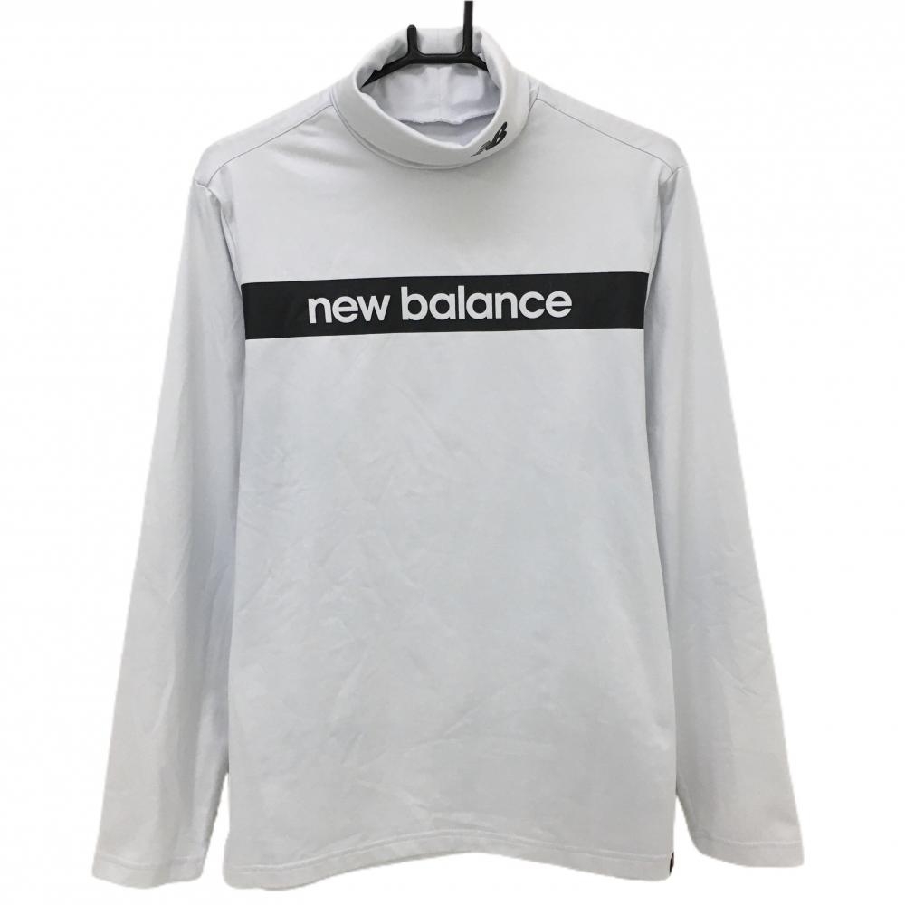【美品】ニューバランスゴルフ 長袖タートルネックシャツ ライトブルー×黒 ロゴプリント メンズ 6(XL) ゴルフウェア New Balance