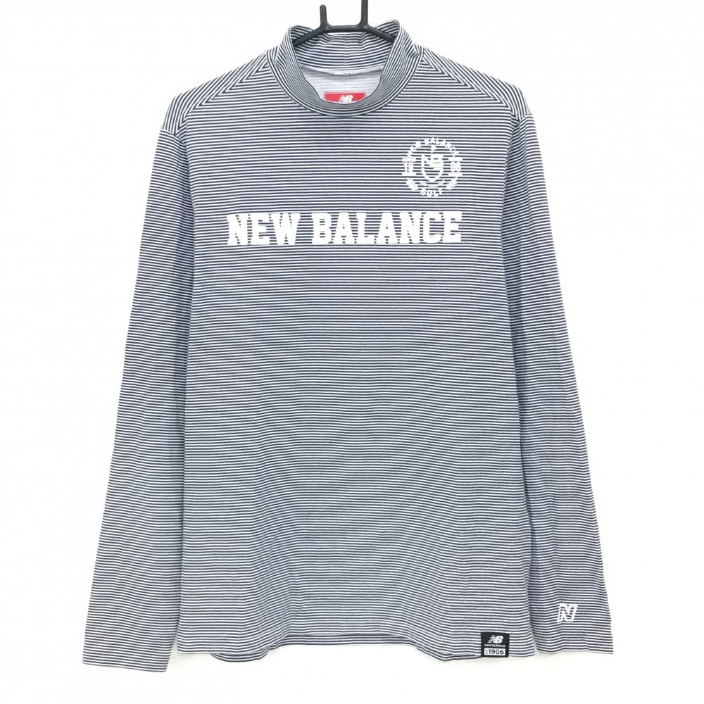 ニューバランスゴルフ 長袖ハイネックシャツ ネイビー×白 細ボーダー ストレッチ  メンズ 6(XL) ゴルフウェア New Balance