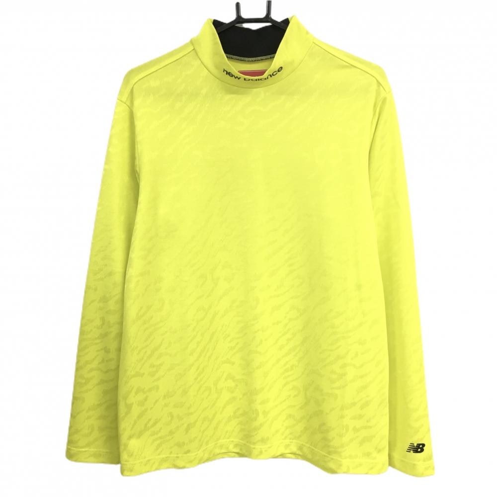 【超美品】ニューバランスゴルフ 長袖ハイネックシャツ イエロー アニマル調地模様 ネック一部ゴム メンズ 6(XL) ゴルフウェア New Balance