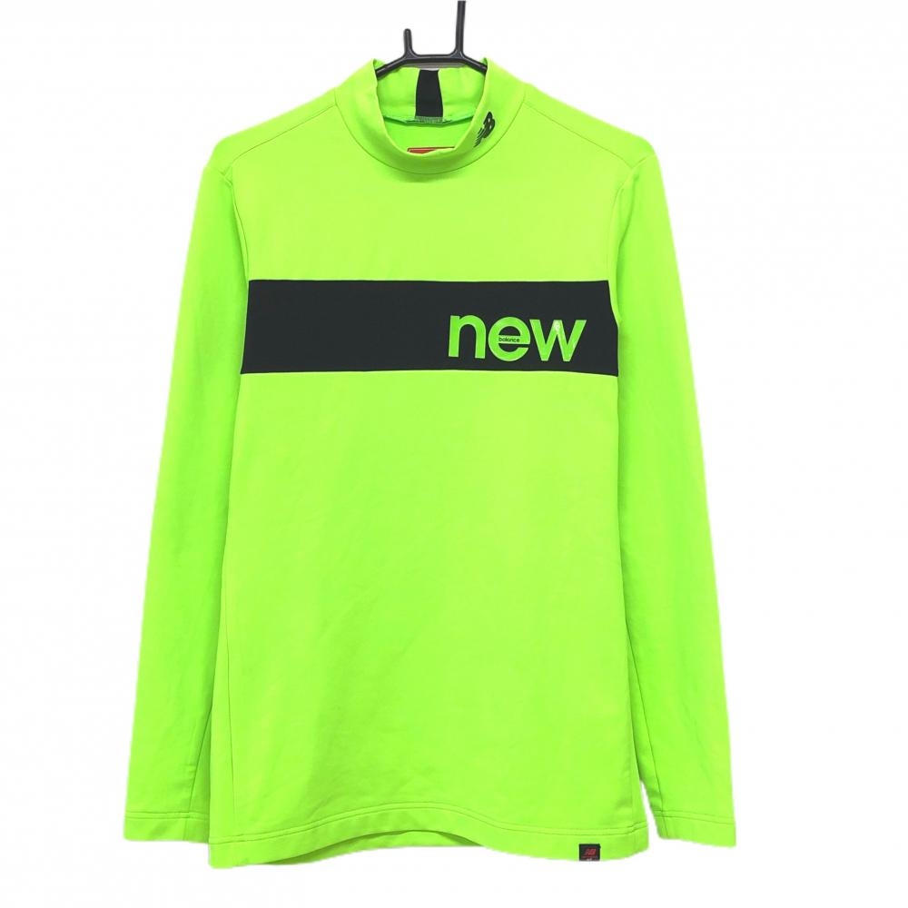 ニューバランスゴルフ 長袖ハイネックシャツ 蛍光グリーン×黒 胸元切替ライン 裏起毛 メンズ 5(L) ゴルフウェア New Balance