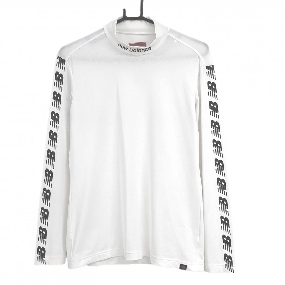 ニューバランスゴルフ 長袖ハイネックシャツ 白×黒 ロゴプリント メッシュ調 メンズ 4(M) ゴルフウェア New Balance