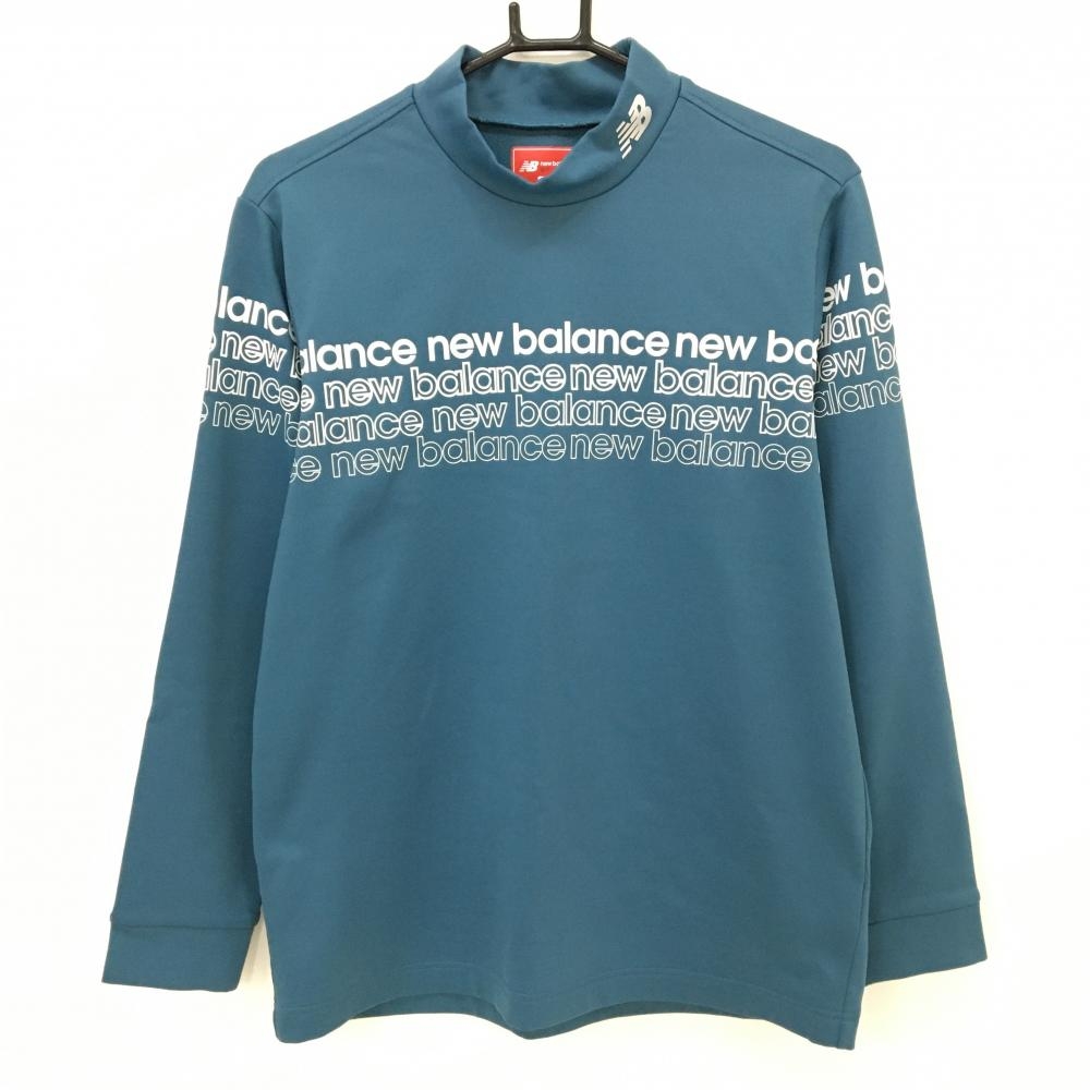 【美品】ニューバランスゴルフ 長袖ハイネックシャツ グリーンブルー系×白 メンズ 5(L) ゴルフウェア 2024年モデル New Balance