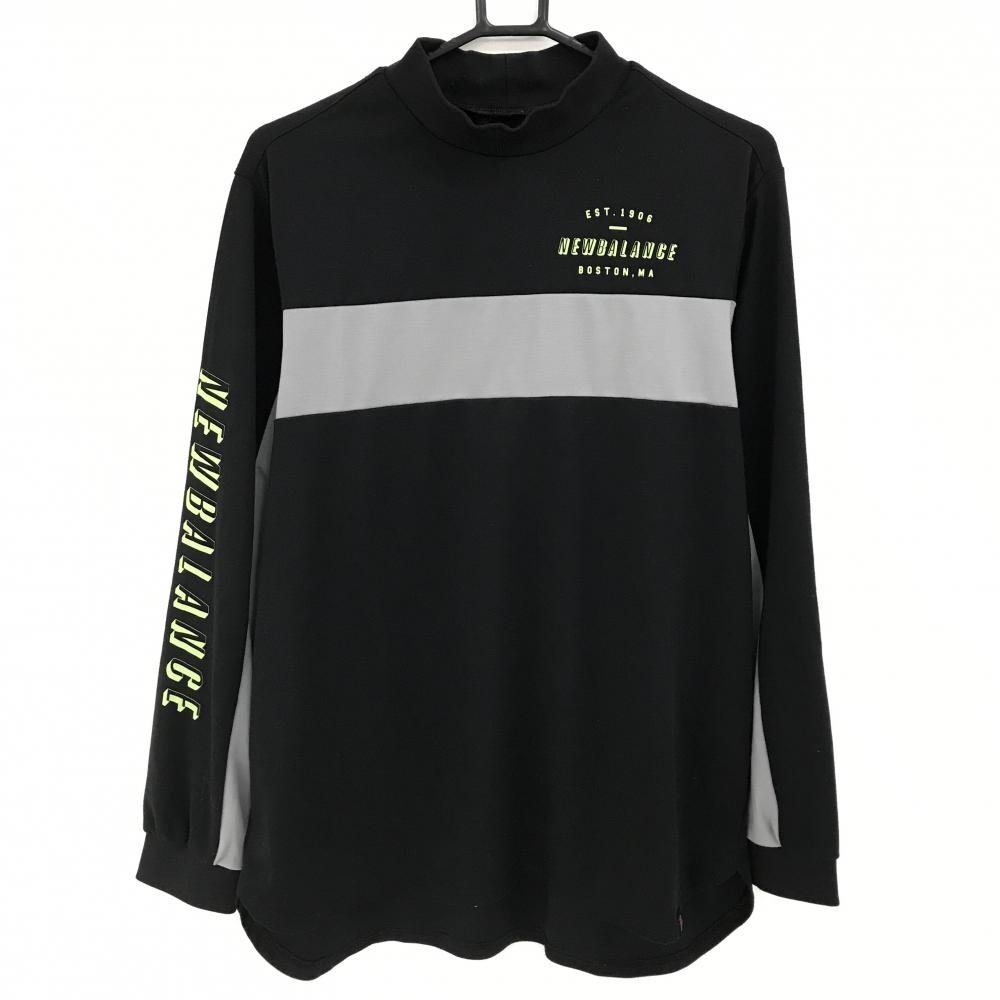 【美品】ニューバランスゴルフ 長袖ハイネックシャツ 黒×グレー ロゴプリント  メンズ 6(XL) ゴルフウェア New Balance