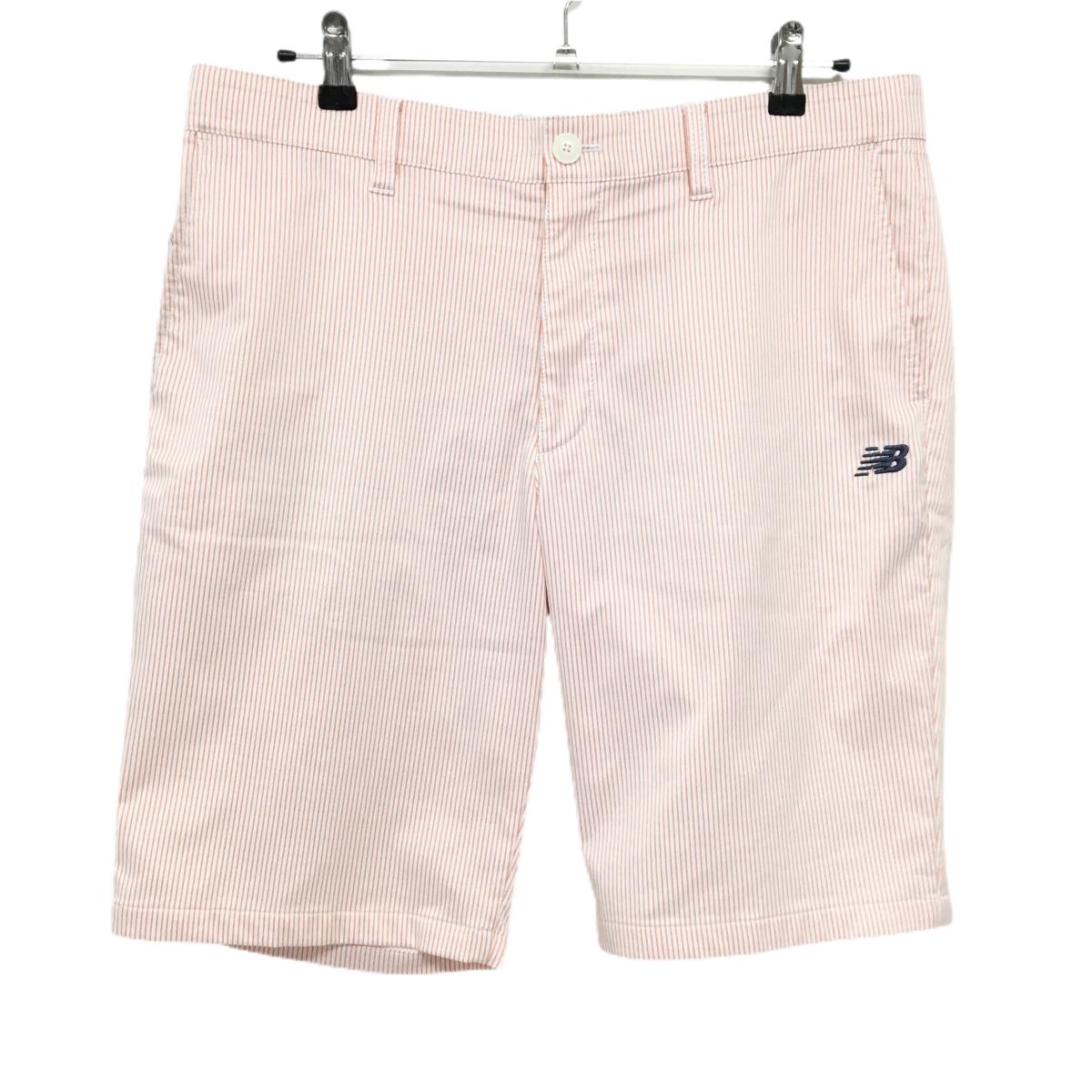 ニューバランスゴルフ ハーフパンツ 白×オレンジ系 ストライプ ロゴ刺しゅう  メンズ 6(XL) ゴルフウェア New Balance