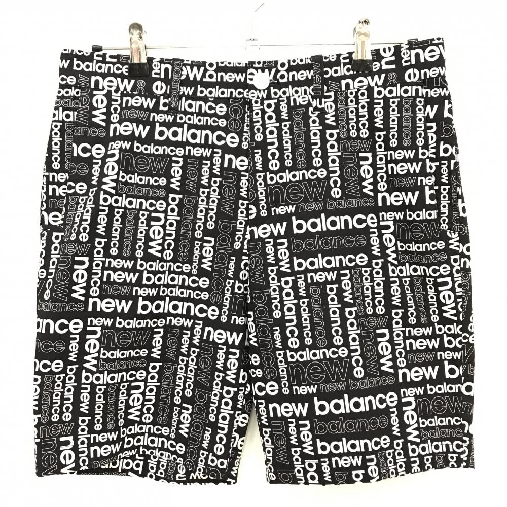 【超美品】ニューバランスゴルフ ハーフパンツ ダークネイビー×白 英字ロゴ総柄 ストレッチ メンズ 4(M) ゴルフウェア New Balance