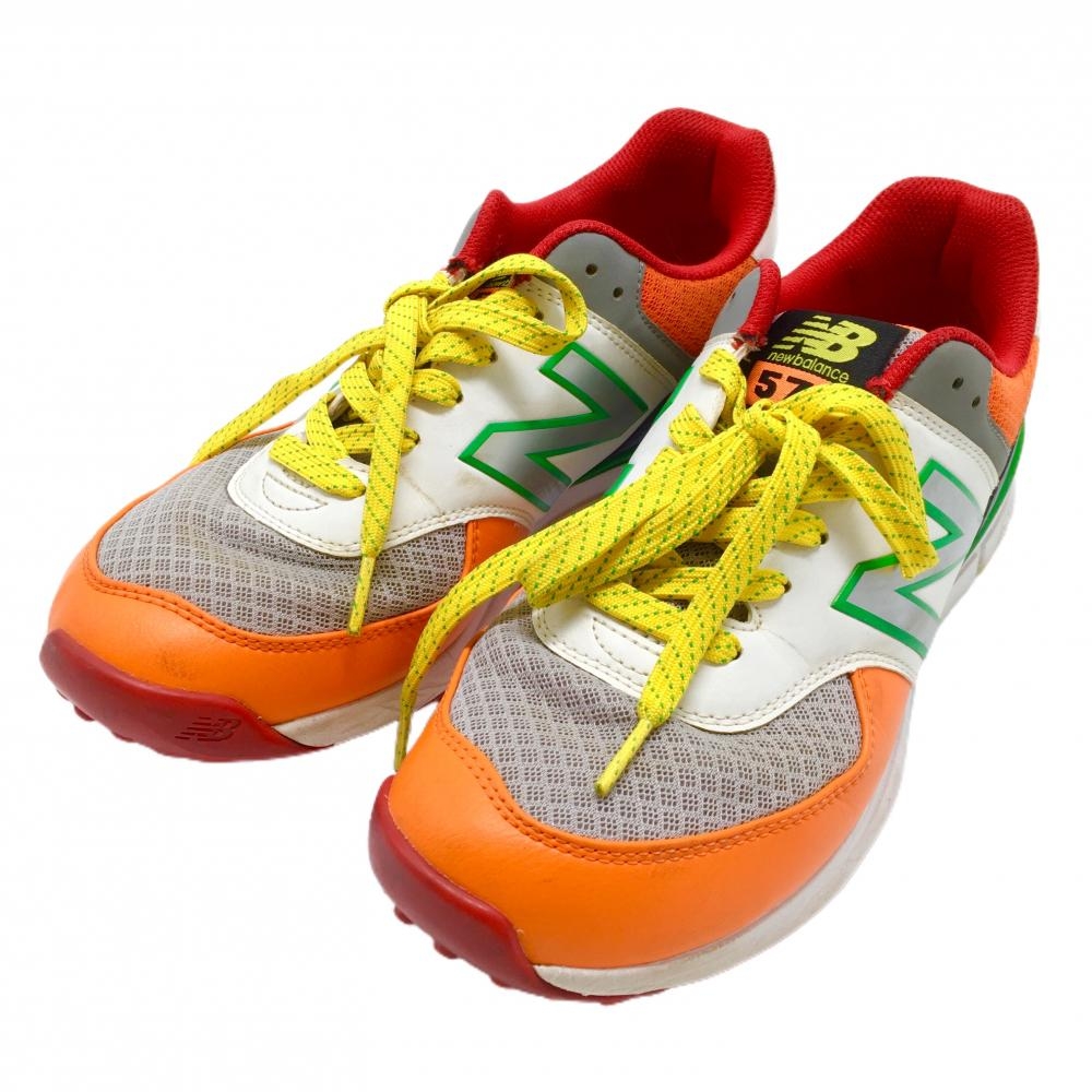 ニューバランス ゴルフシューズ 白×オレンジ×グリーン UGS574MC スパイクレス メンズ 25.5 ゴルフウェア New Balance